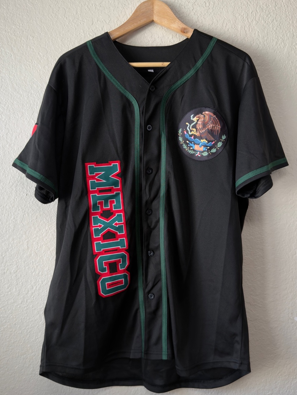 Mexico Baseball Jersey Black Green Red White Button-Down Fan Shirt Sz M